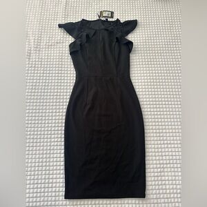 Black Off-the-Shoulder Flutter Sleeve Mini Dress